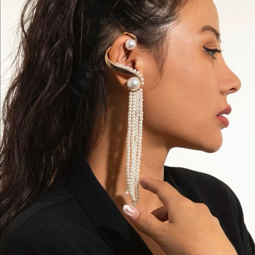 Glamorous Multicolor, gold and plastic pearls, dangling earring
